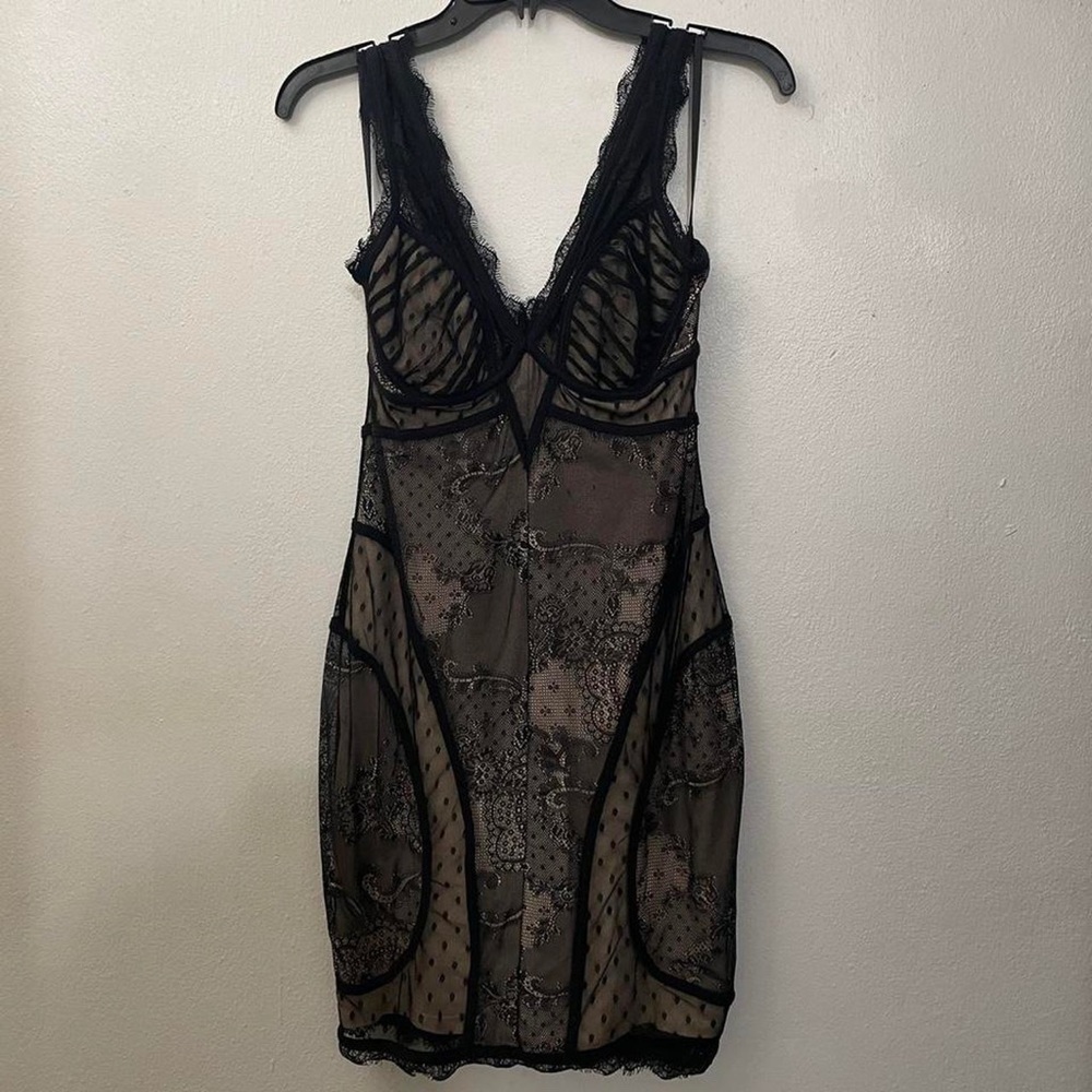 Bebe Black & Nude Lace Dress